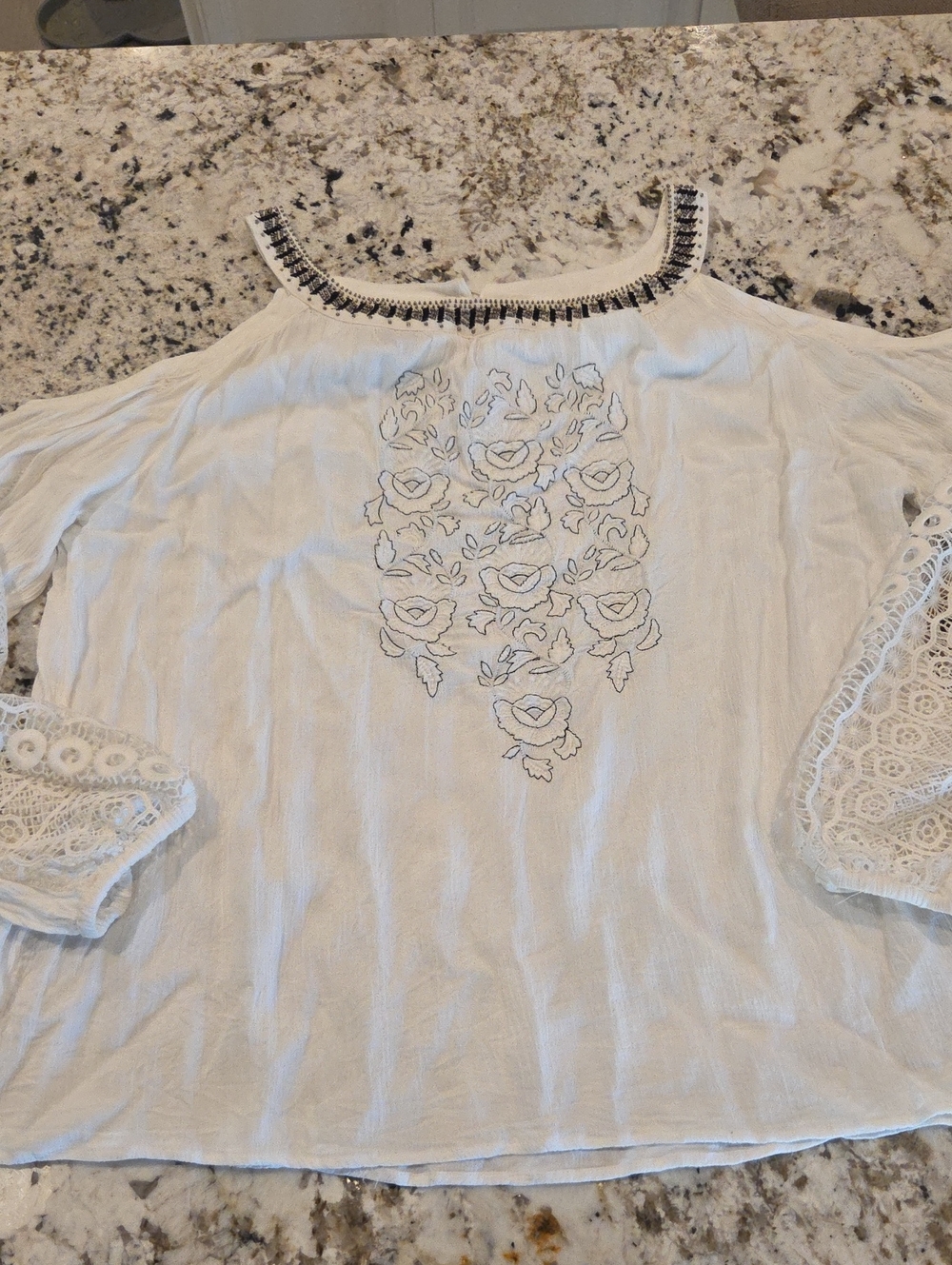 INC International Concepts White Cold-Shoulder Embroidered Tunic